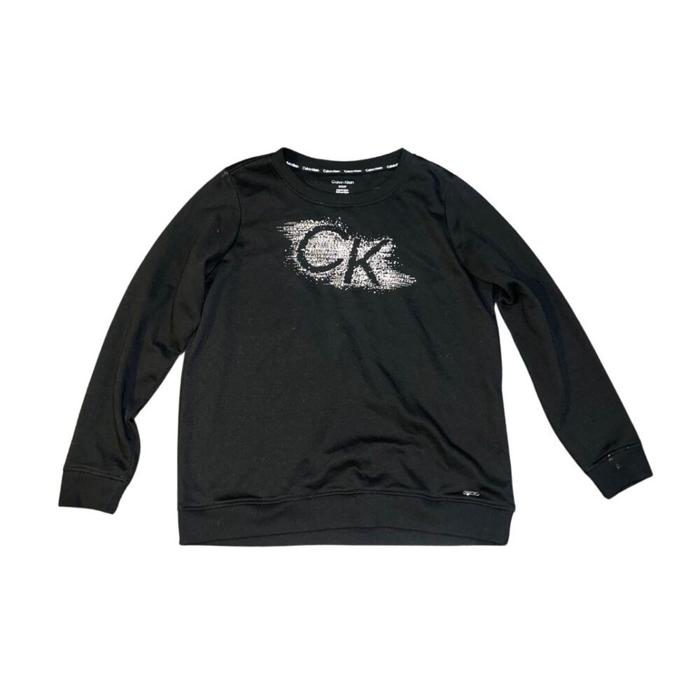 Calvin Klein Sparkle Sequin CK logo Long Sleeve Top SZ S Y2K Streetwear Casual